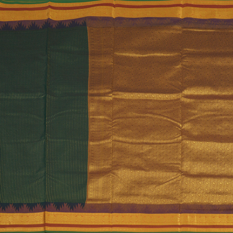 Hayagrivas Bottle Green Ten Yards Semi Silk Saree KSBE82A30-7