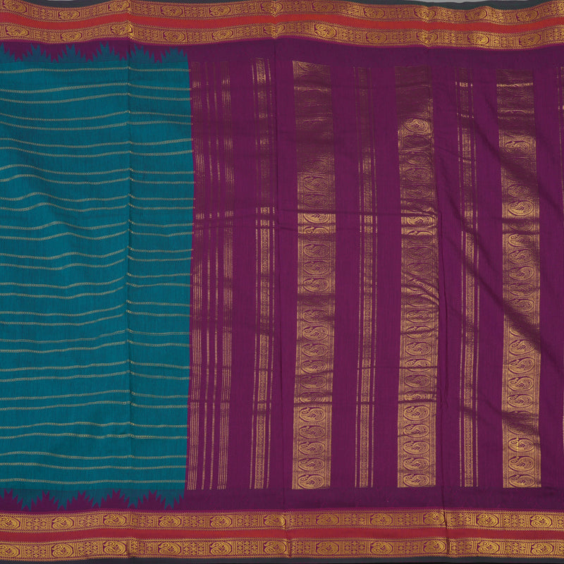 Hayagrivas Peacock Green Ten Yards Semi Silk Saree KSBE82A33-1