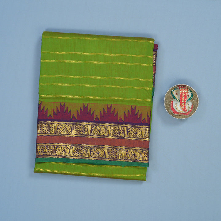 Hayagrivas Parrot Green Ten Yards Semi Silk Saree KSBE82A33-2