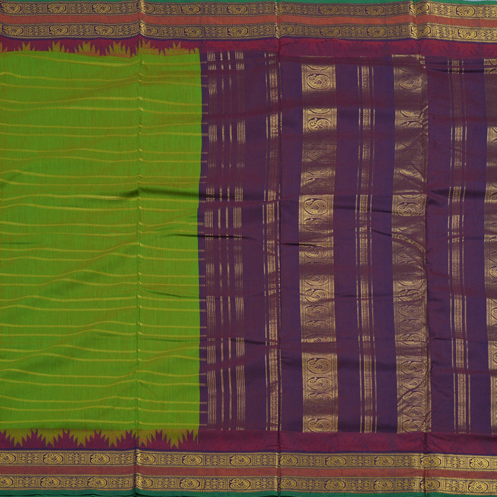 Hayagrivas Parrot Green Ten Yards Semi Silk Saree KSBE82A33-2