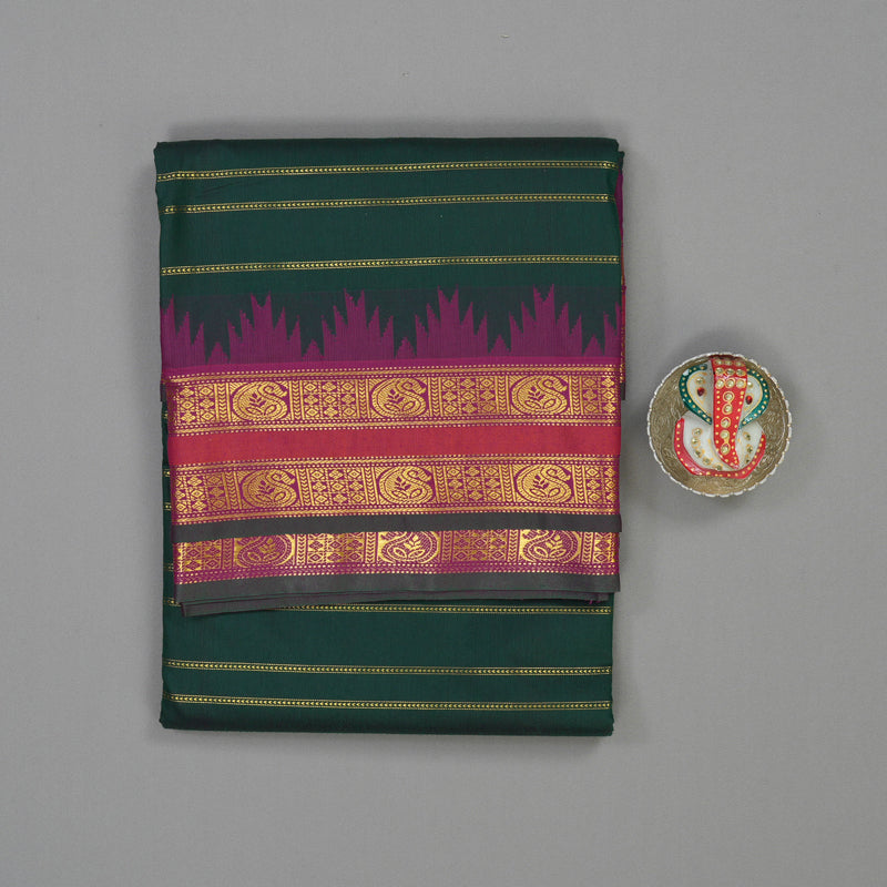 Hayagrivas Bottle Green Ten Yards Semi Silk Saree KSBE82A33-4