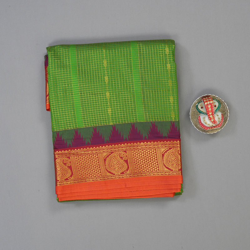 Hayagrivas Parrot Green Ten Yards Semi Silk Saree KSBE82A34-1