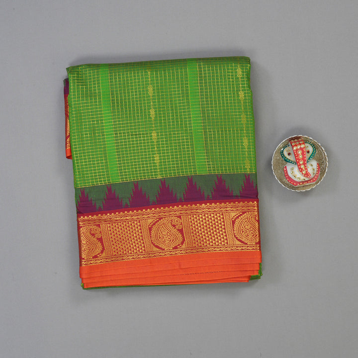 Hayagrivas Parrot Green Ten Yards Semi Silk Saree KSBE82A34-1