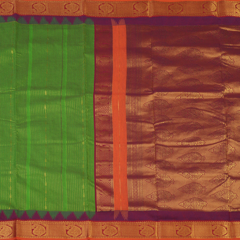 Hayagrivas Parrot Green Ten Yards Semi Silk Saree KSBE82A34-1