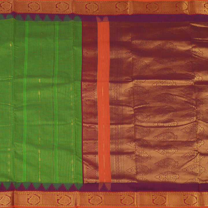 Hayagrivas Parrot Green Ten Yards Semi Silk Saree KSBE82A34-1