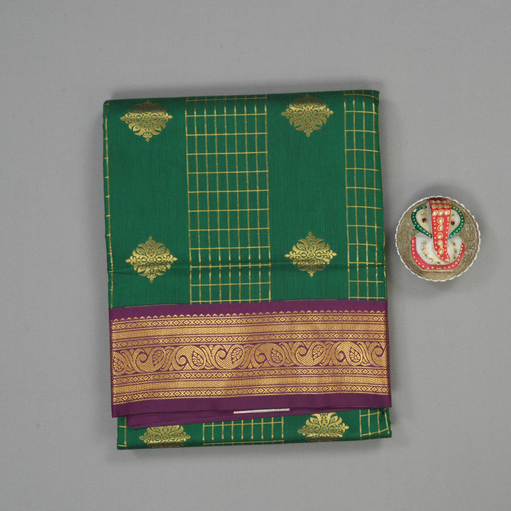 Hayagrivas Green Ten Yards Semi Silk Saree KSBE82A36-8