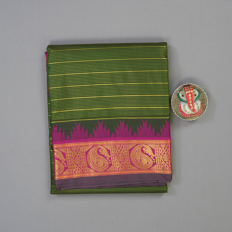 Hayagrivas Olive Green Ten Yards Semi Silk Saree KSBE82A37-4