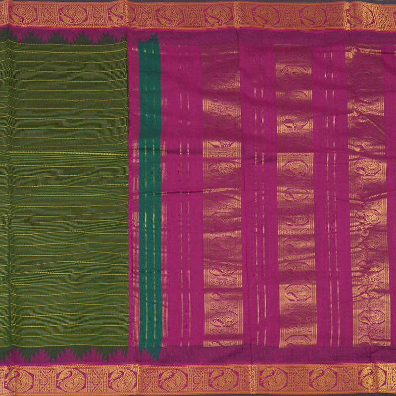 Hayagrivas Olive Green Ten Yards Semi Silk Saree KSBE82A37-4