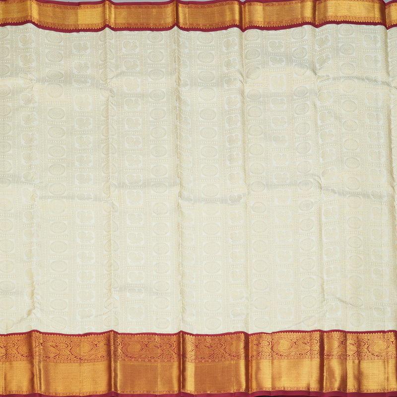 Hayagrivas Handloom Off-White Kanjivaram Silk Saree with Maroon Border KSBE83A1-1