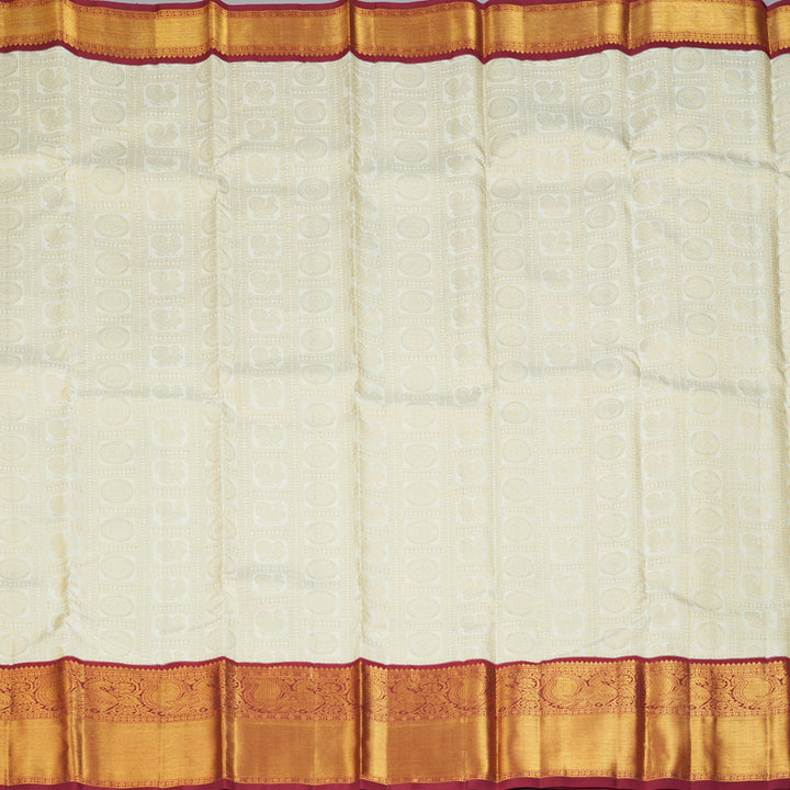 Hayagrivas Handloom Off-White Kanjivaram Silk Saree with Maroon Border KSBE83A1-1