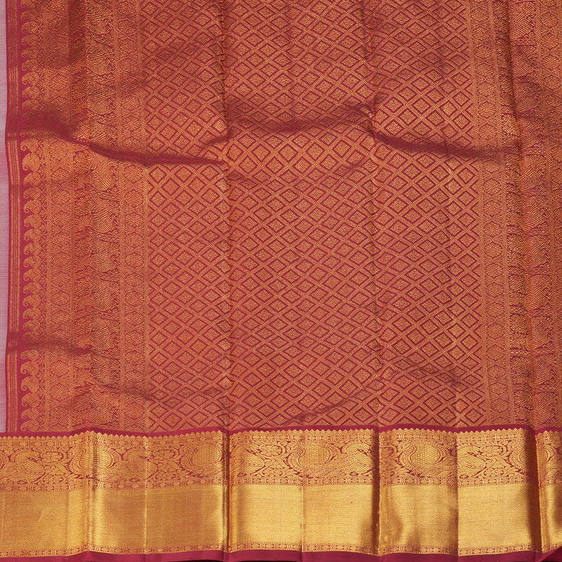 Hayagrivas Handloom Off-White Kanjivaram Silk Saree with Maroon Border KSBE83A1-1