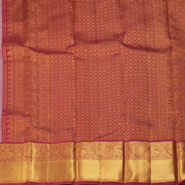 Hayagrivas Handloom Off-White Kanjivaram Silk Saree with Maroon Border KSBE83A1-1