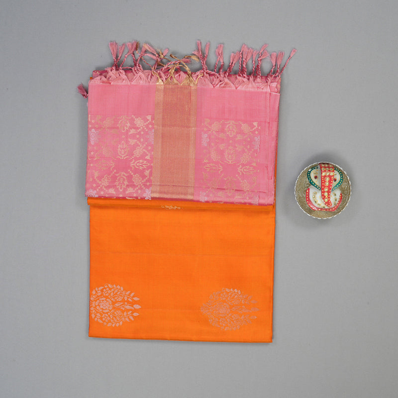 Hayagrivas Orange Handloom Soft Silk Saree KSBE85A19-2