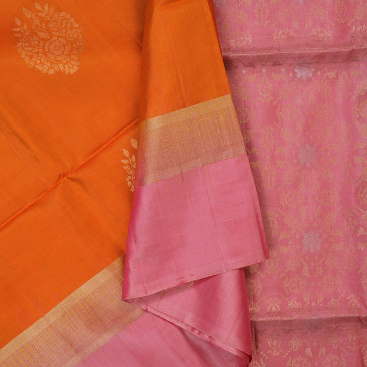 Hayagrivas Orange Handloom Soft Silk Saree KSBE85A19-2