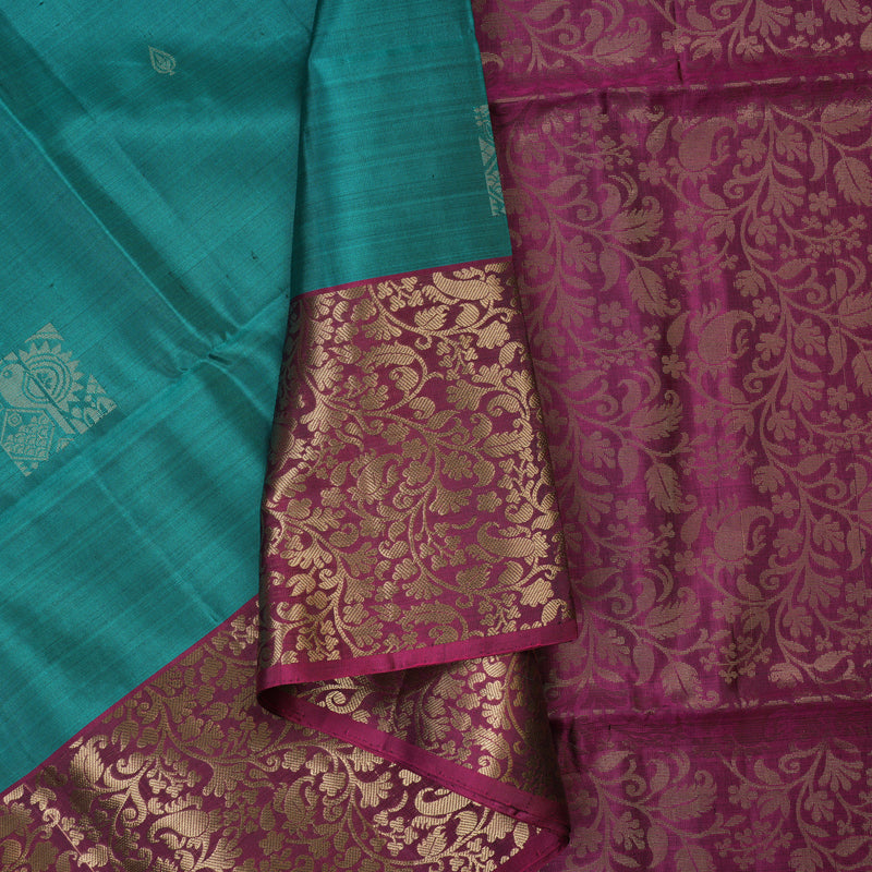 Hayagrivas Teal Handloom Soft Silk Saree KSBE85A46-1