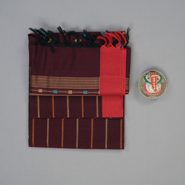 Hayagrivas Wine Maroon Handloom Cotton Saree KSBE89A11-1