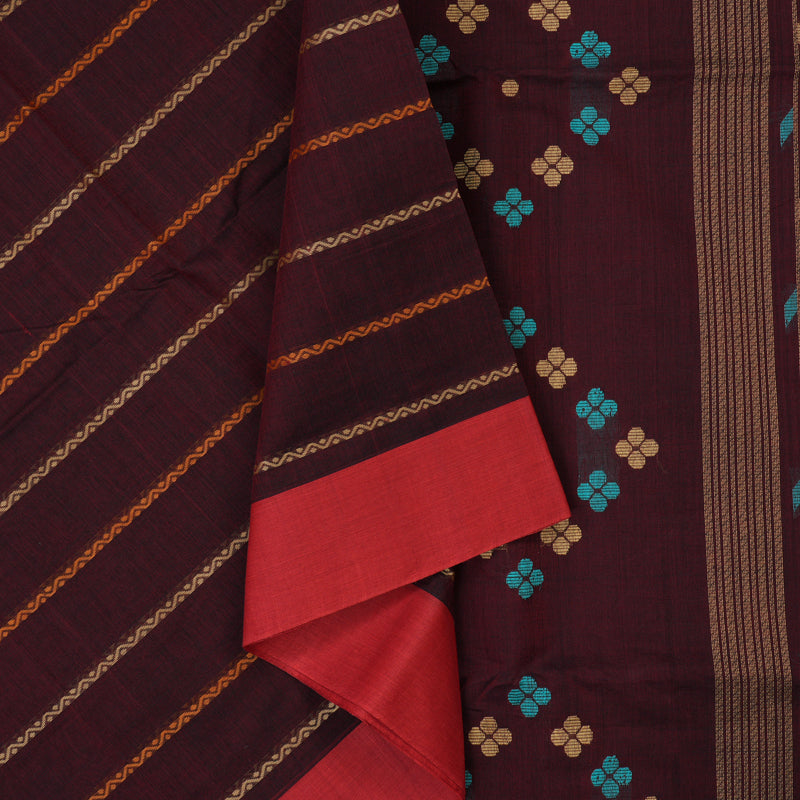 Hayagrivas Wine Maroon Handloom Cotton Saree KSBE89A11-1