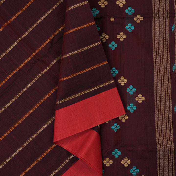 Hayagrivas Wine Maroon Handloom Cotton Saree KSBE89A11-1