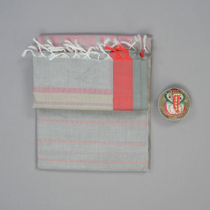 Hayagrivas Light Grey Handloom Cotton Saree KSBE89A2-2
