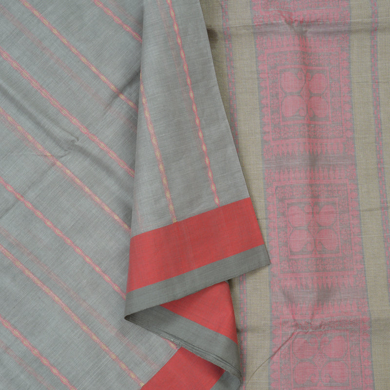 Hayagrivas Light Grey Handloom Cotton Saree KSBE89A2-2