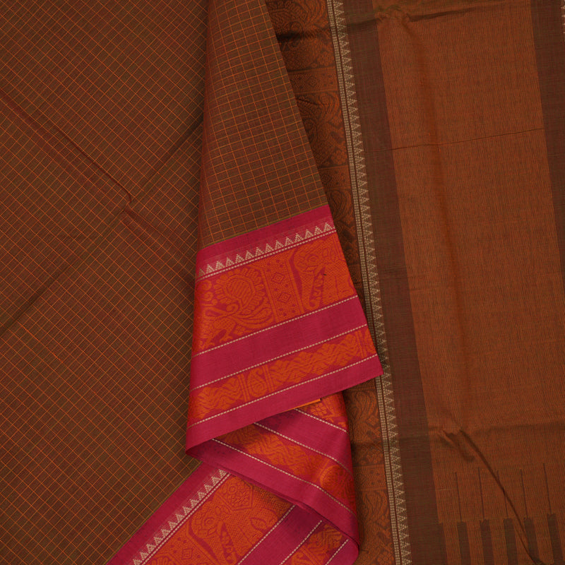 Hayagrivas Rust Handloom Cotton Saree KSBE89A3-2