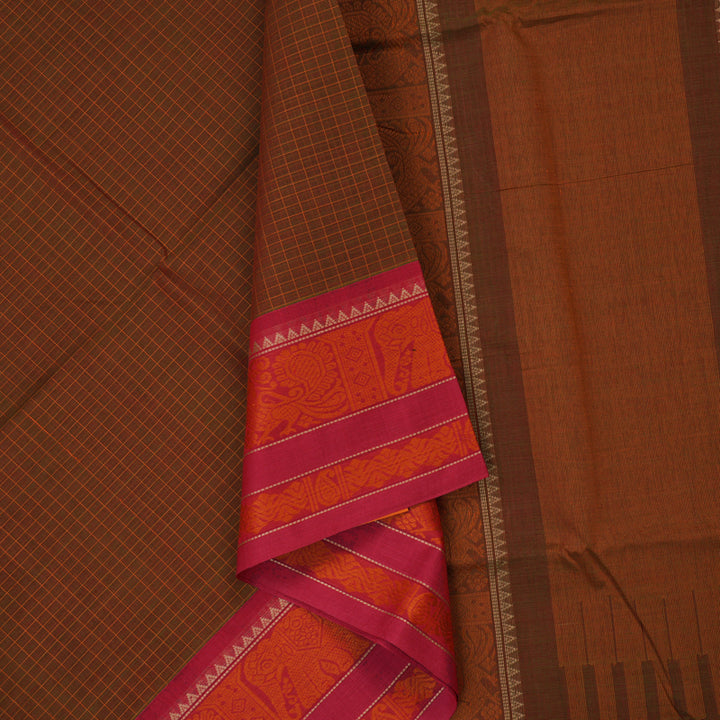 Hayagrivas Rust Handloom Cotton Saree KSBE89A3-2