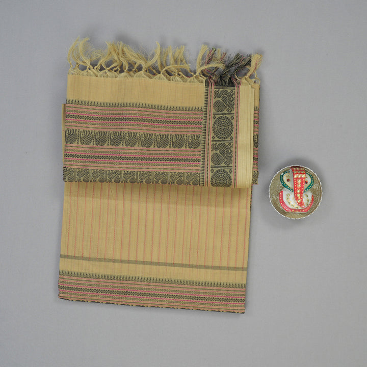 Hayagrivas Khaki Brown Handloom Cotton Saree KSBE89A6-2