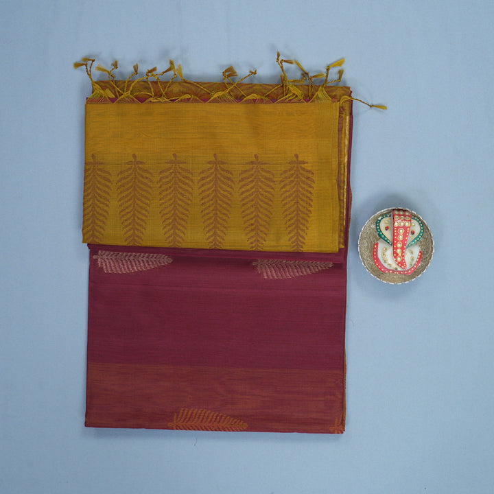 Hayagrivas Pinkish-Maroon Kora Silk Cotton Saree KSBE92A10-9