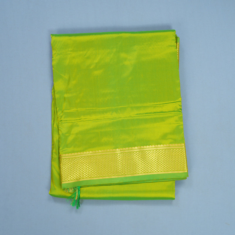 Hayagrivas Handloom Fluorescent Green Ten Yards Silk Saree KSBE94A2-2
