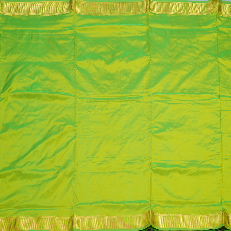 Hayagrivas Handloom Fluorescent Green Ten Yards Silk Saree KSBE94A2-2