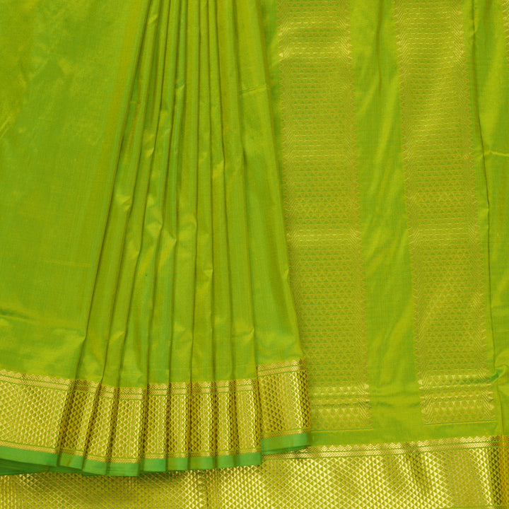 Hayagrivas Handloom Fluorescent Green Ten Yards Silk Saree KSBE94A2-2
