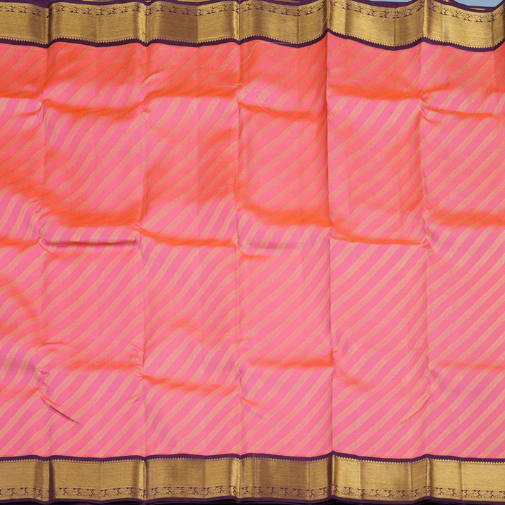 Hayagrivas Handloom Peach Pink Kanjivaram Silk Saree with Purple Border KSBE96A13-6