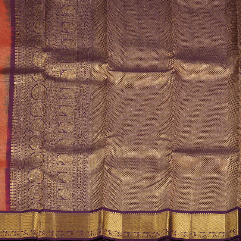 Hayagrivas Handloom Peach Pink Kanjivaram Silk Saree with Purple Border KSBE96A13-6