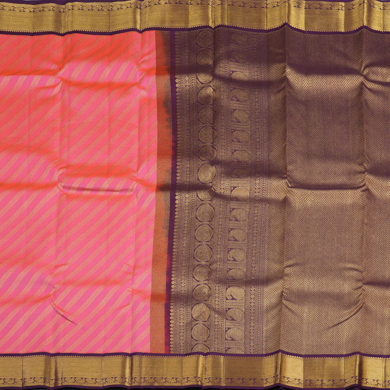 Hayagrivas Handloom Peach Pink Kanjivaram Silk Saree with Purple Border KSBE96A13-6