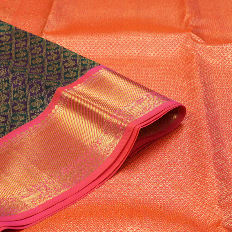 Hayagrivas Handloom Navy Blue & Bottle Green Checks Kanjivaram Silk Saree KSBE96A14-20