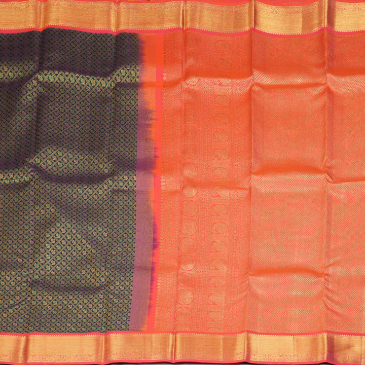 Hayagrivas Handloom Navy Blue & Bottle Green Checks Kanjivaram Silk Saree KSBE96A14-20