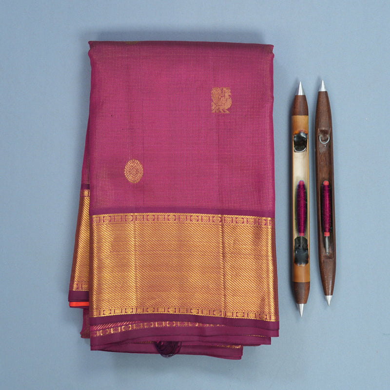 Hayagrivas Handloom Purple Kanjivaram Silk Saree with Orangish-Pink Border KSBE96A15-2