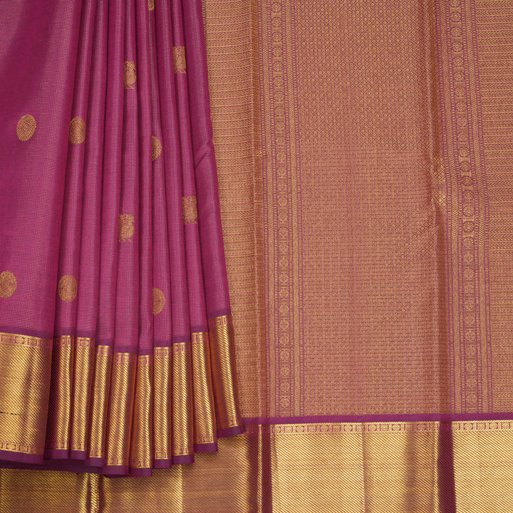 Hayagrivas Handloom Purple Kanjivaram Silk Saree with Orangish-Pink Border KSBE96A15-2