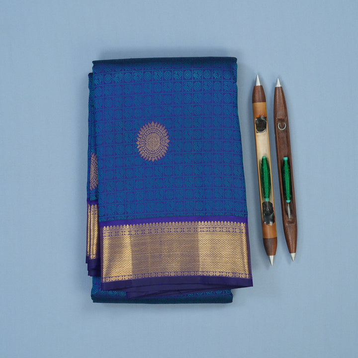 Hayagrivas Handloom Purplish-Blue Kanjivaram Silk Saree KSBE96A4-6