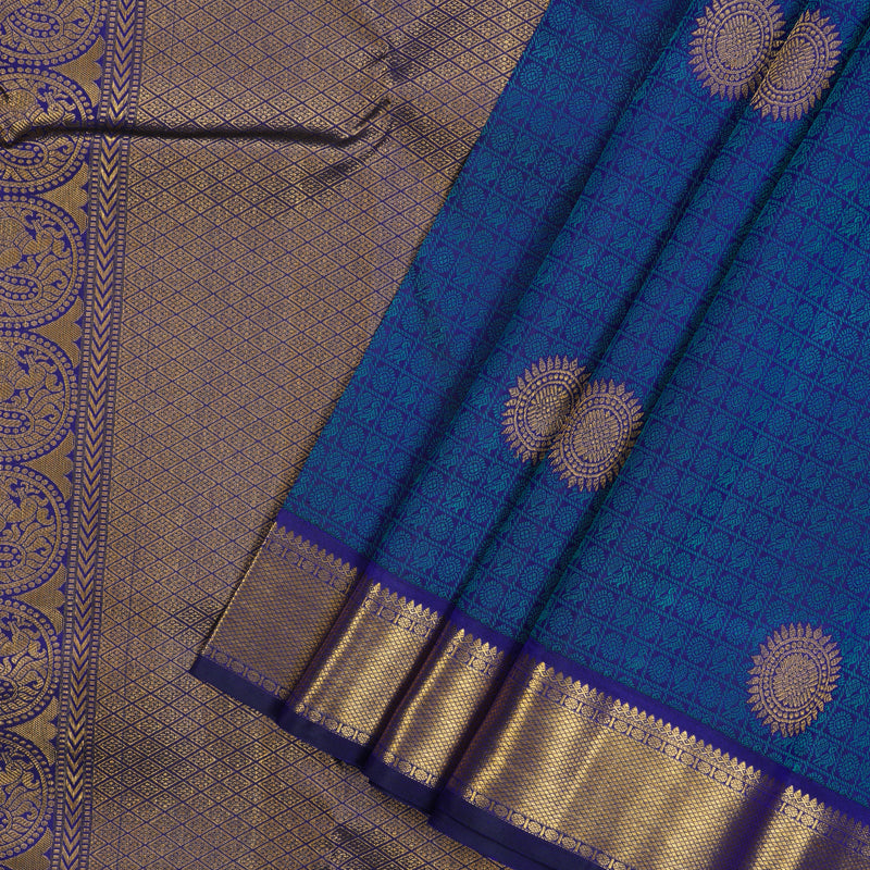 Hayagrivas Handloom Purplish-Blue Kanjivaram Silk Saree KSBE96A4-6