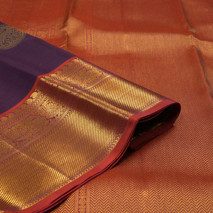 Hayagrivas Handloom Purple Kanjivaram Silk Saree with Rust Orange Border KSBE96A6-1
