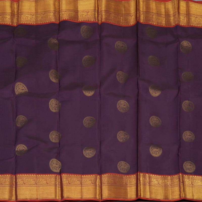 Hayagrivas Handloom Purple Kanjivaram Silk Saree with Rust Orange Border KSBE96A6-1