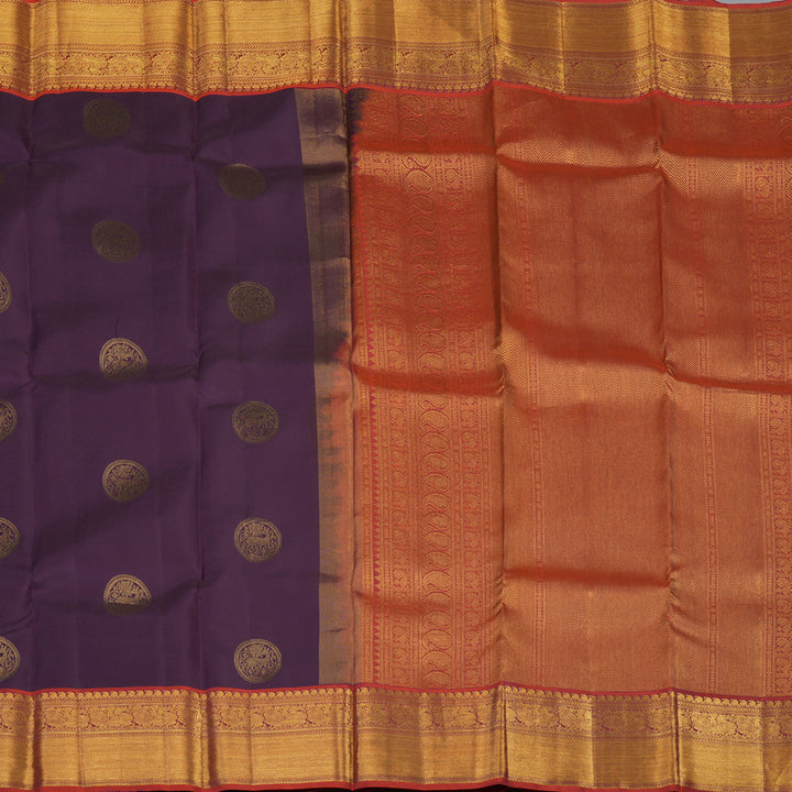 Hayagrivas Handloom Purple Kanjivaram Silk Saree with Rust Orange Border KSBE96A6-1
