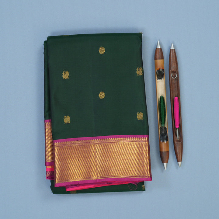 Hayagrivas Handloom Karum Pachai Kanjivaram Silk Saree with Purple Border KSBE96A8-4