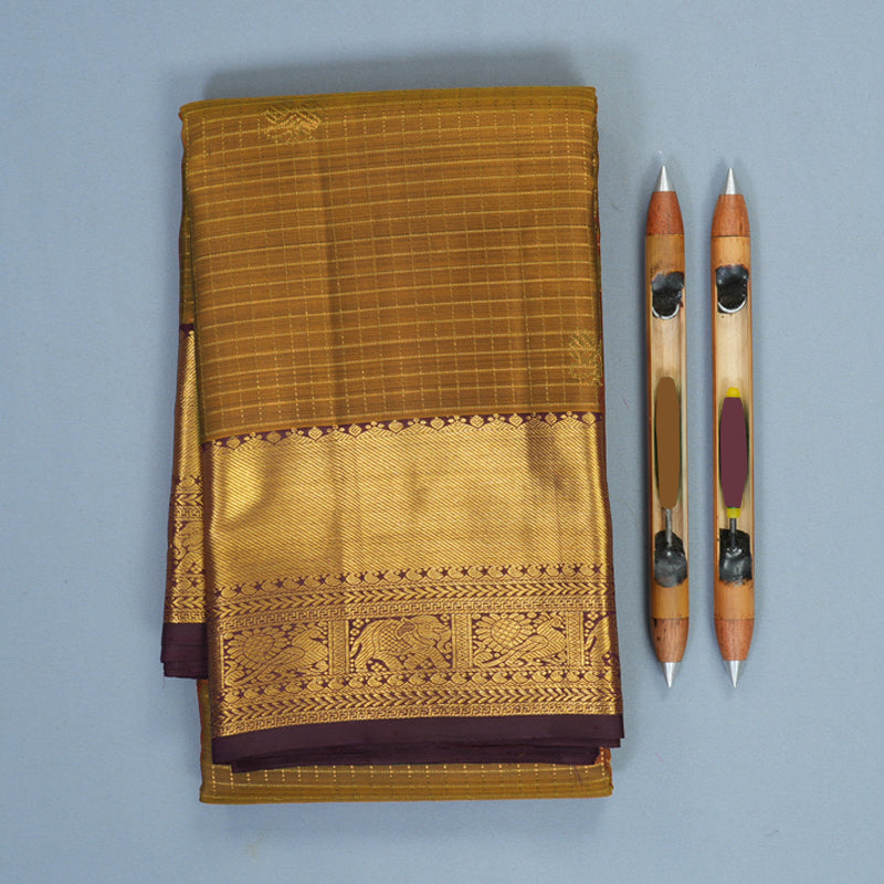 Hayagrivas Handloom Honey Shade Kanjivaram Silk Saree with Dark Burgundy Border KSBF528G13-2