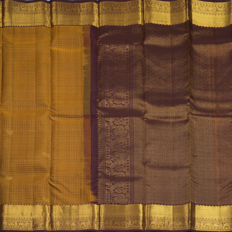 Hayagrivas Handloom Honey Shade Kanjivaram Silk Saree with Dark Burgundy Border KSBF528G13-2
