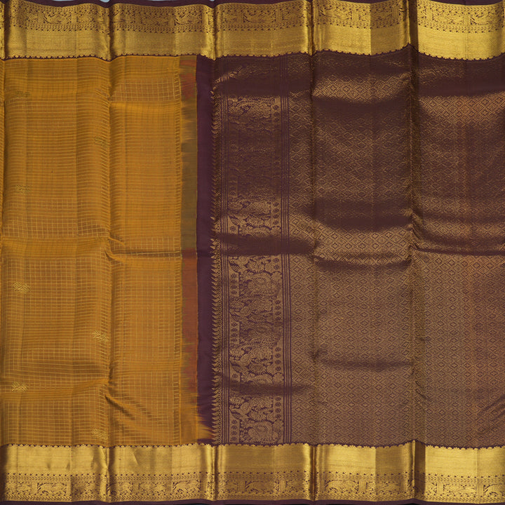Hayagrivas Handloom Honey Shade Kanjivaram Silk Saree with Dark Burgundy Border KSBF528G13-2
