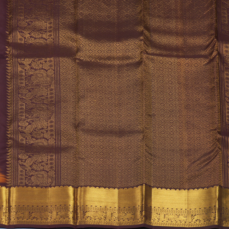 Hayagrivas Handloom Honey Shade Kanjivaram Silk Saree with Dark Burgundy Border KSBF528G13-2
