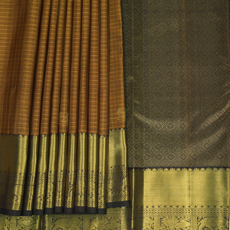 Hayagrivas Handloom Honey Shade Kanjivaram Silk Saree with Dark Burgundy Border KSBF528G13-2
