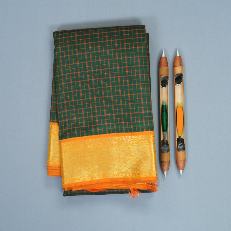 Hayagrivas Handloom Karpaga Pachai Kanjivaram Silk Saree with Mambazham Orange Border KSBF647G4-1
